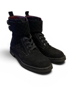 Chanel authentic Black Quilted Suede Lace-Up Ankle Boots